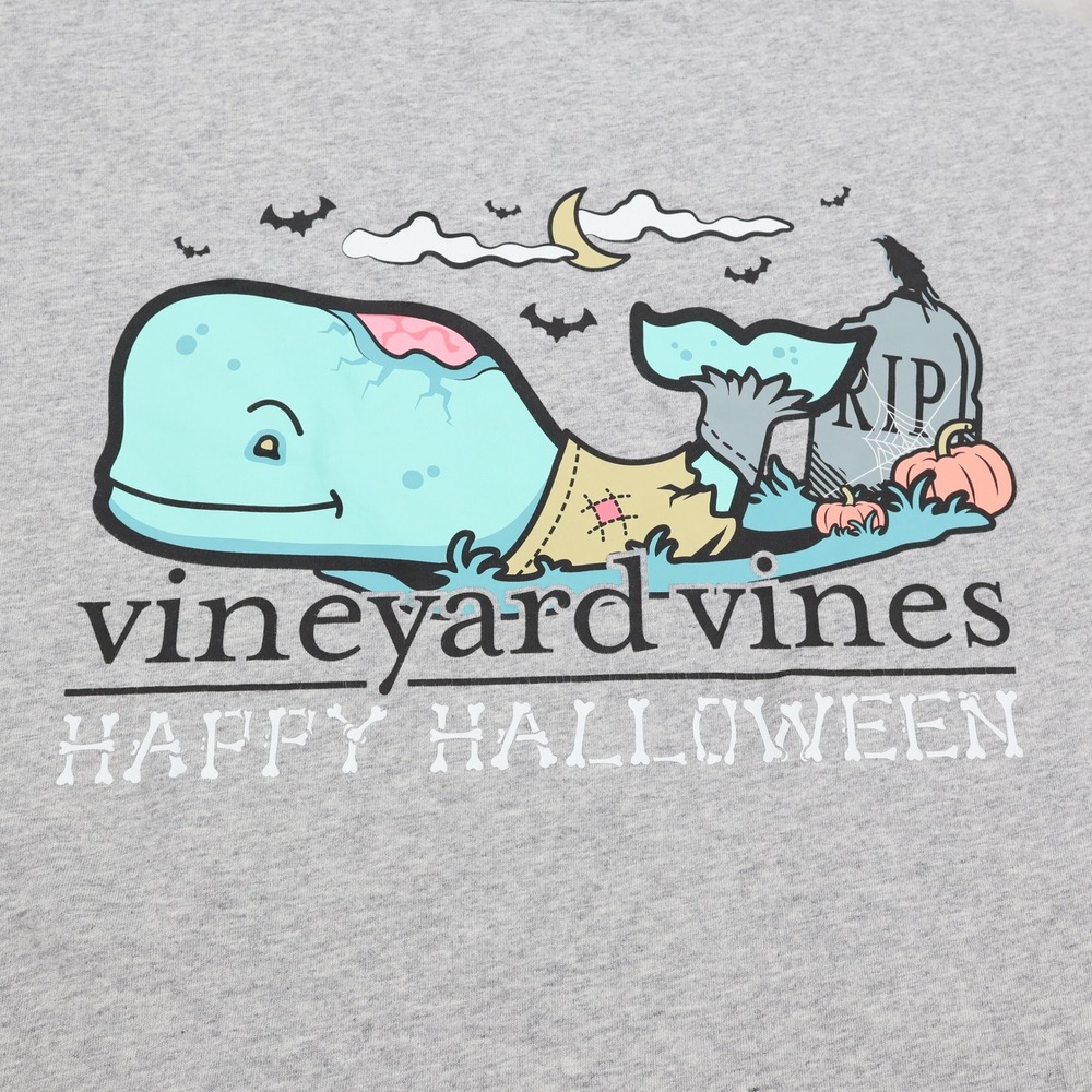 Vineyard Vines Mens Zombie Whale Happy Halloween Long Sleeve Pocket Tee Gray